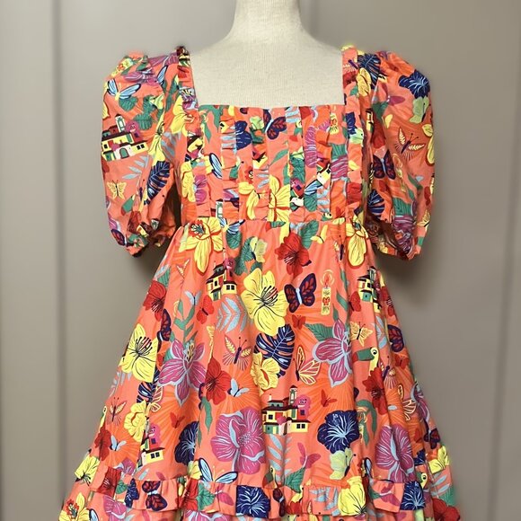 NEW Disney Parks Encanto Dress Womens Orange Yellow Midi Empire Waist NWT Sz L - Picture 4 of 13